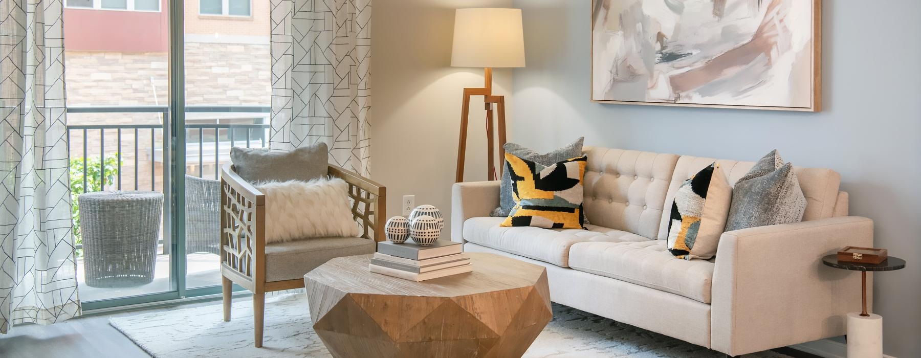 a living room with a couch and a coffee table