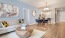 a living room with a wood floor and a couch